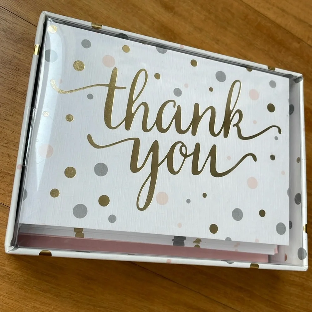 pink and gold polka dots Thank You cards set